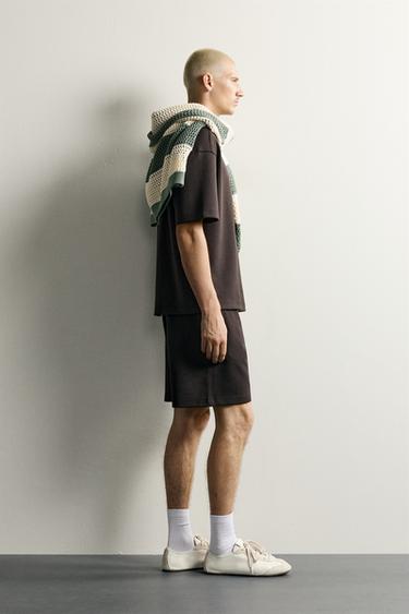 Zara RELAXED FIT INTERLOCK JOGGER SHORTS - Dark brown