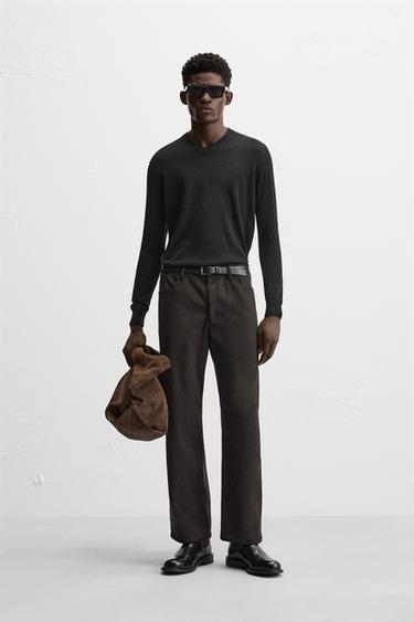 PANTALÓN EFECTO ANTE - Marrón de Zara - Imagen 0