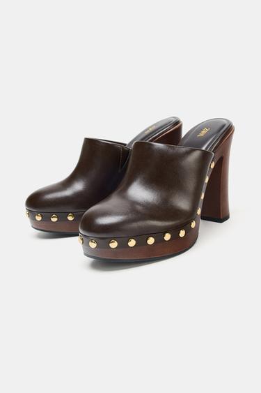 STUDDED HIGH HEEL CLOGS - Chocolate Brown by Zara - Image 2