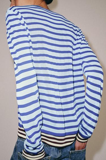 STRIPED KNIT JUMPER - Mid-blue by Zara