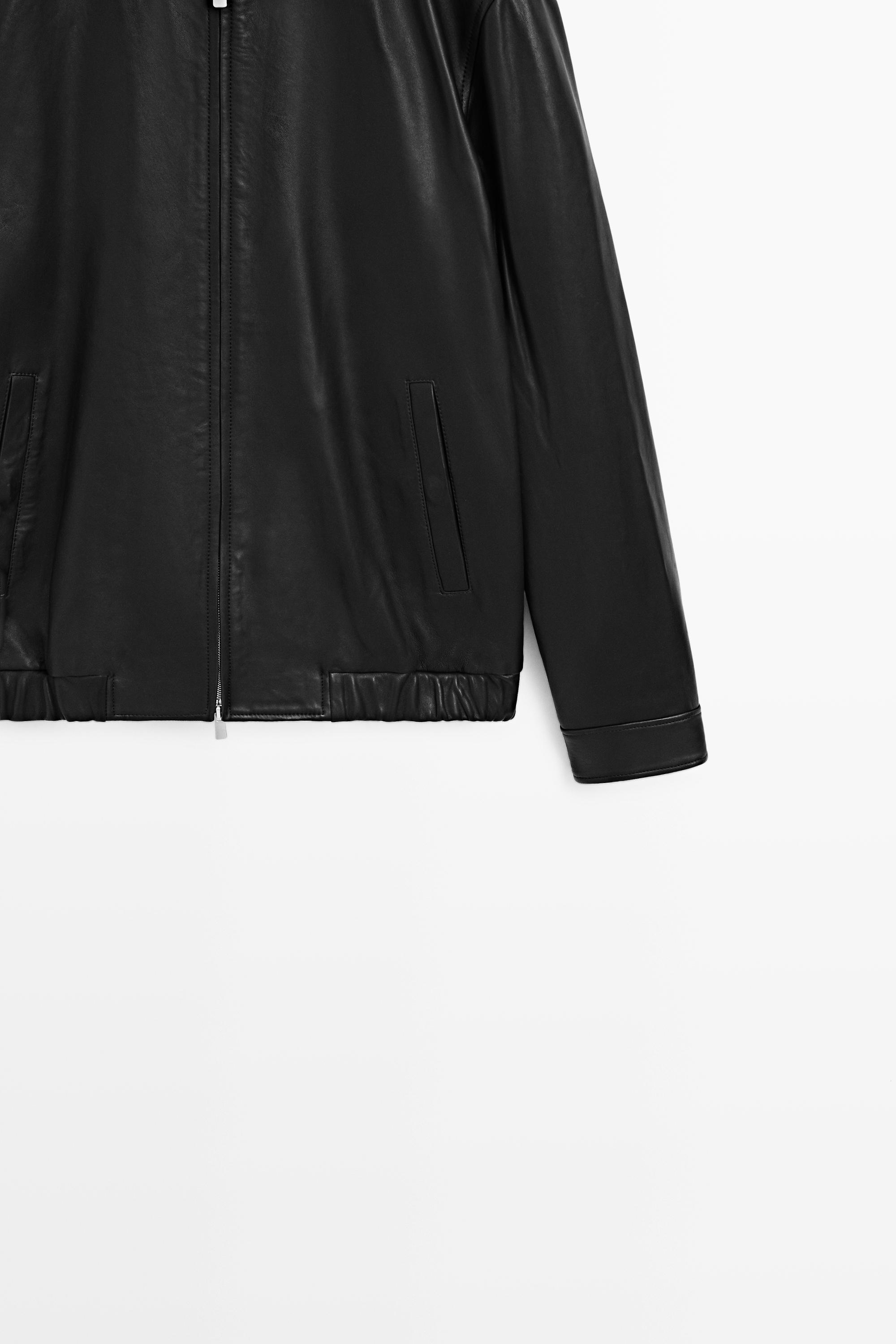 Blouson détail col en cuir nappa