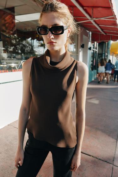 Zara ASYMMETRIC HEM TOP - Brown