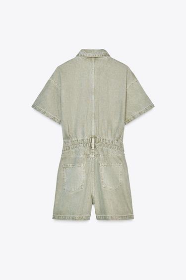 Z1975 SHORT SLEEVE DENIM PLAYSUIT - Khaki by Zara - Image 6