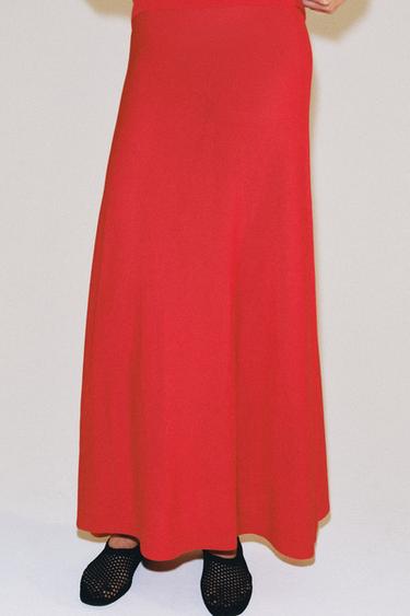 LONG KNIT SKIRT - Mid-red by Zara - Image 1