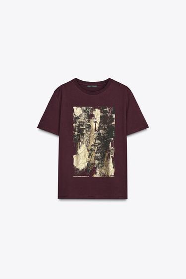 METALLIC-T-SHIRT - Burgundrot von Zara - Bild 0