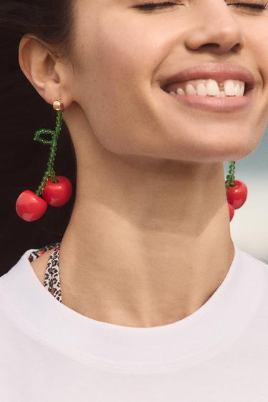 CHERRY BEAD EARRINGS - Red by Zara - Image 0