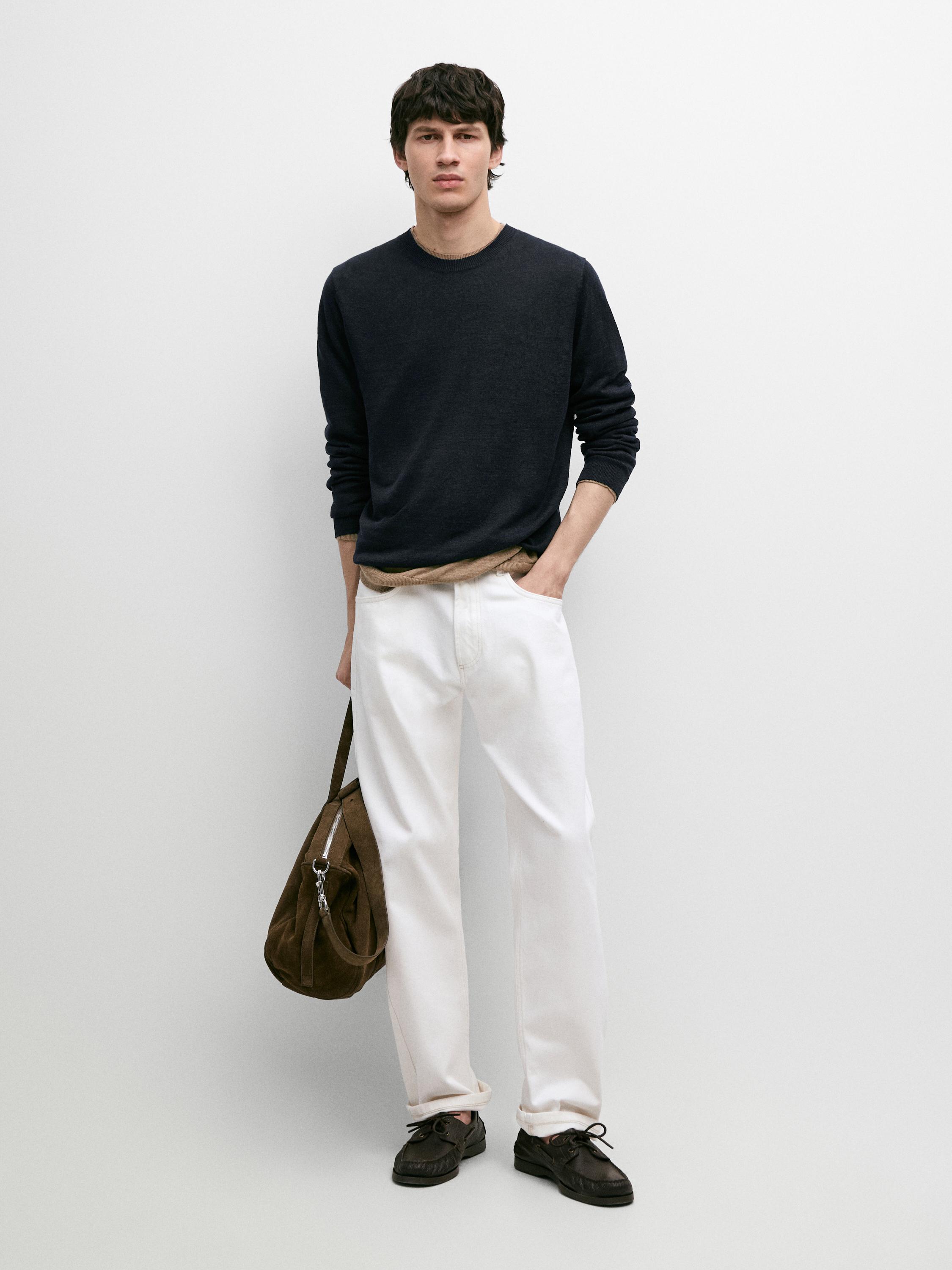 100% linen knit crew neck sweater