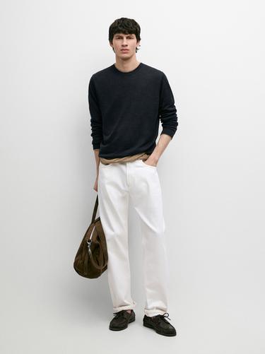 Zara Linen knit crew neck sweater - Navy blue