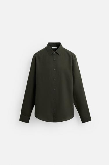 CAMISA DE ALGODÃO-LINHO - Esverdeado da Zara