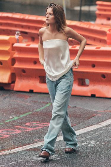 TRF STRAIGHT LOW-RISE JEANS - Light blue by Zara