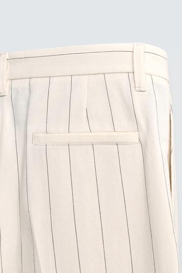 PLEATED STRIPED TROUSERS - Ecru by Zara - Image 9