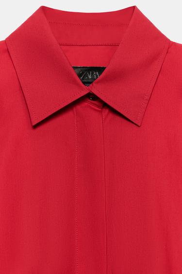 ZW COLLECTION POPLIN SHIRT - Red by Zara - Image 7