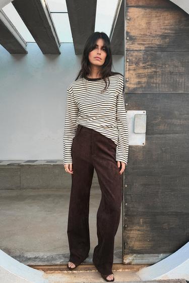 FAUX SUEDE TROUSERS - Chocolate brown by Zara