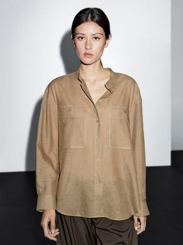 Camisa larga cuello mao - Khaki de Zara
