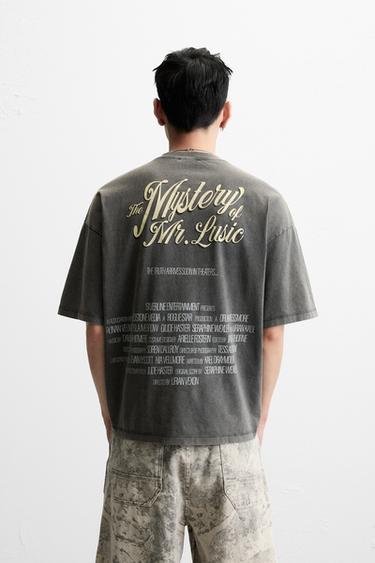 FADED T-SHIRT WITH SLOGANS - Dark anthracite by Zara