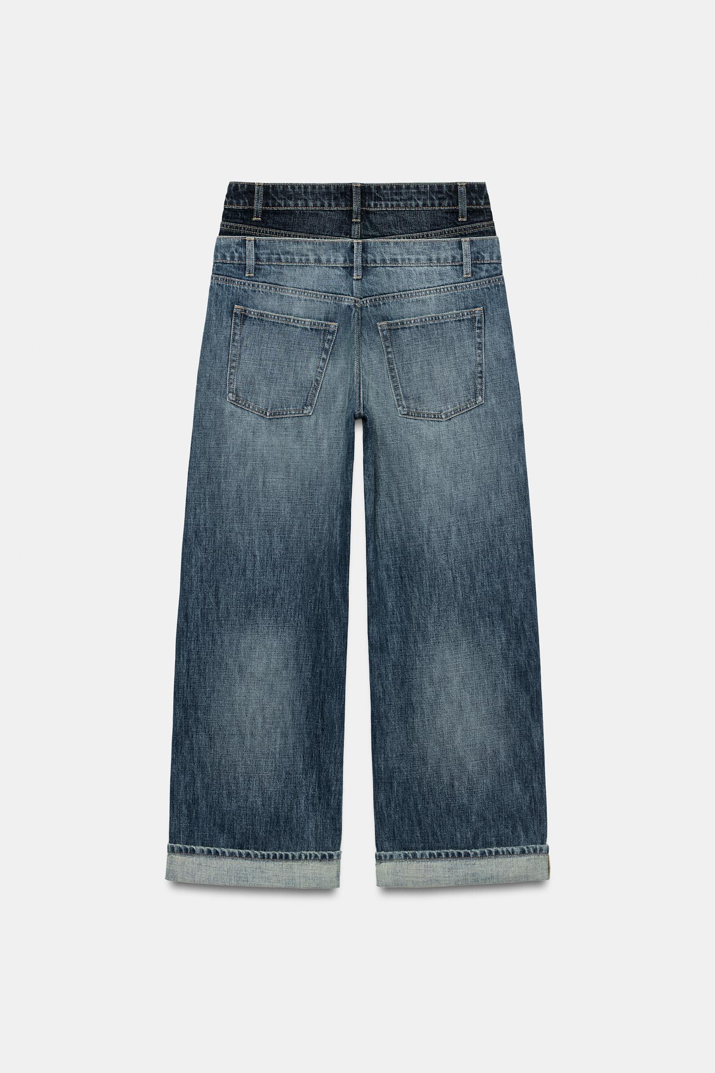 Женские джинсы Zara Trf Loose Folded Low-Rise Jeans with Double Waistband, цвет: Тёмно-синий — фото 10