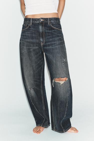 TRF ミッドライズ バギー バルーン デニムパンツブルーZaraのTRF ミッドライズ バギー バルーン デニムパンツ - ブルー