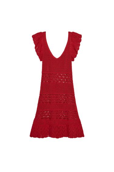 TEXTURED KNIT RUFFLE MINI DRESS
