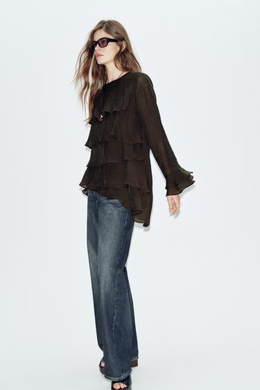 ASYMMETRIC RUFFLED TOP - Brown by Zara