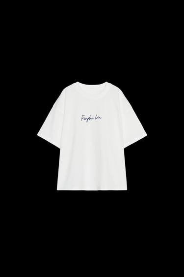 PLAIN T-SHIRT WITH SLOGAN X FANGLU LIN - White by Zara - Image 0