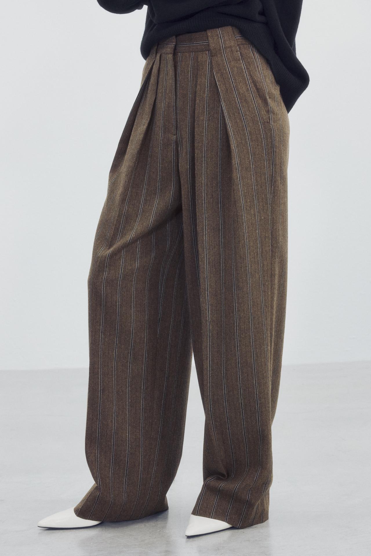 ZW COLLECTION STRIPED HERRINGBONE PANTS — Ocher