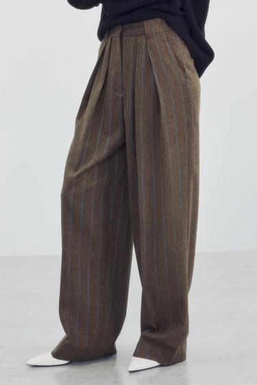ZW COLLECTION STRIPED HERRINGBONE PANTS — Ocher 1