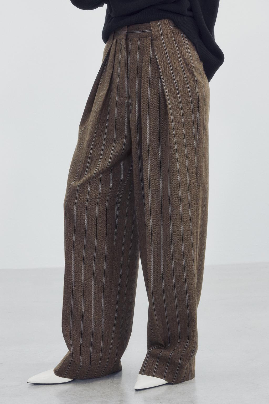 ZW COLLECTION HERRINGBONE STRIPED TROUSERS