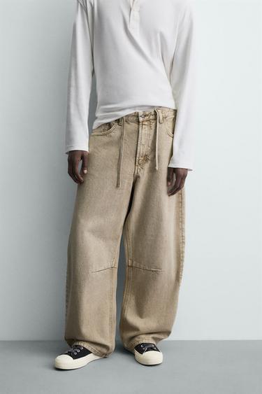 WASHED BARREL FIT TROUSERS - Sand by Zara