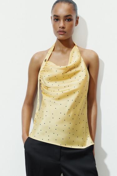 TOP HALTER LUNARES - Amarillo de Zara