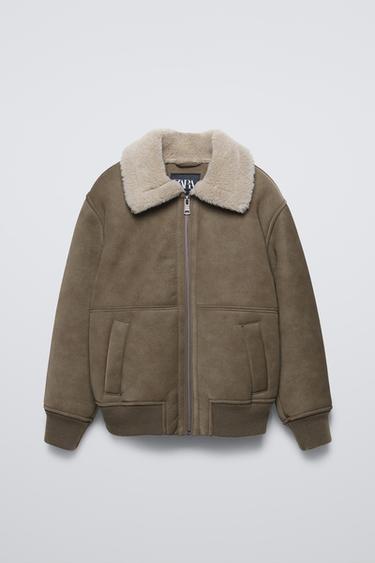 Zara DOUBLE-FACED FLEECE LINED JACKET - Mink