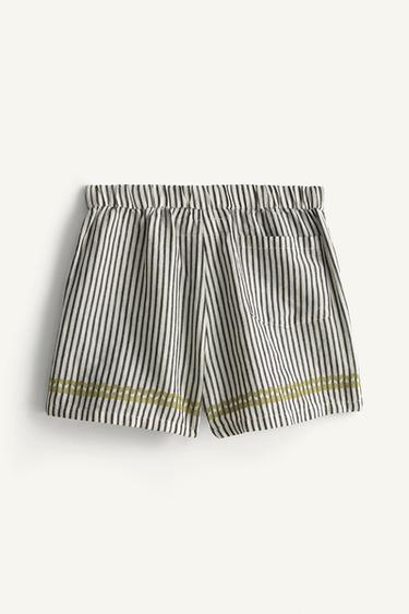 CONTRAST EMBROIDERED STRIPED BERMUDA SHORTS LIMITED EDITION - Black / White by Zara - Image 6