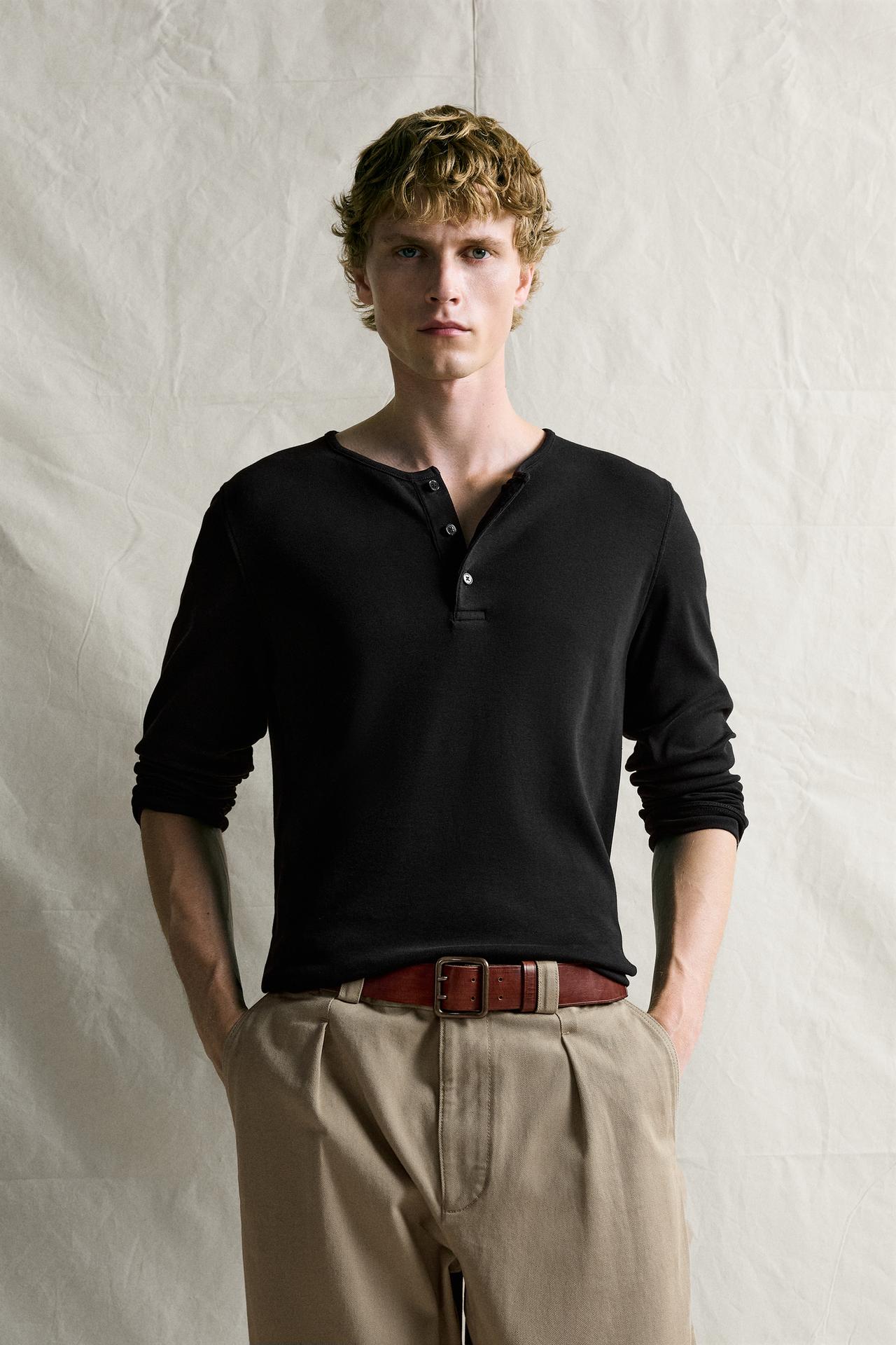 HENLEY T-SHIRT — Black