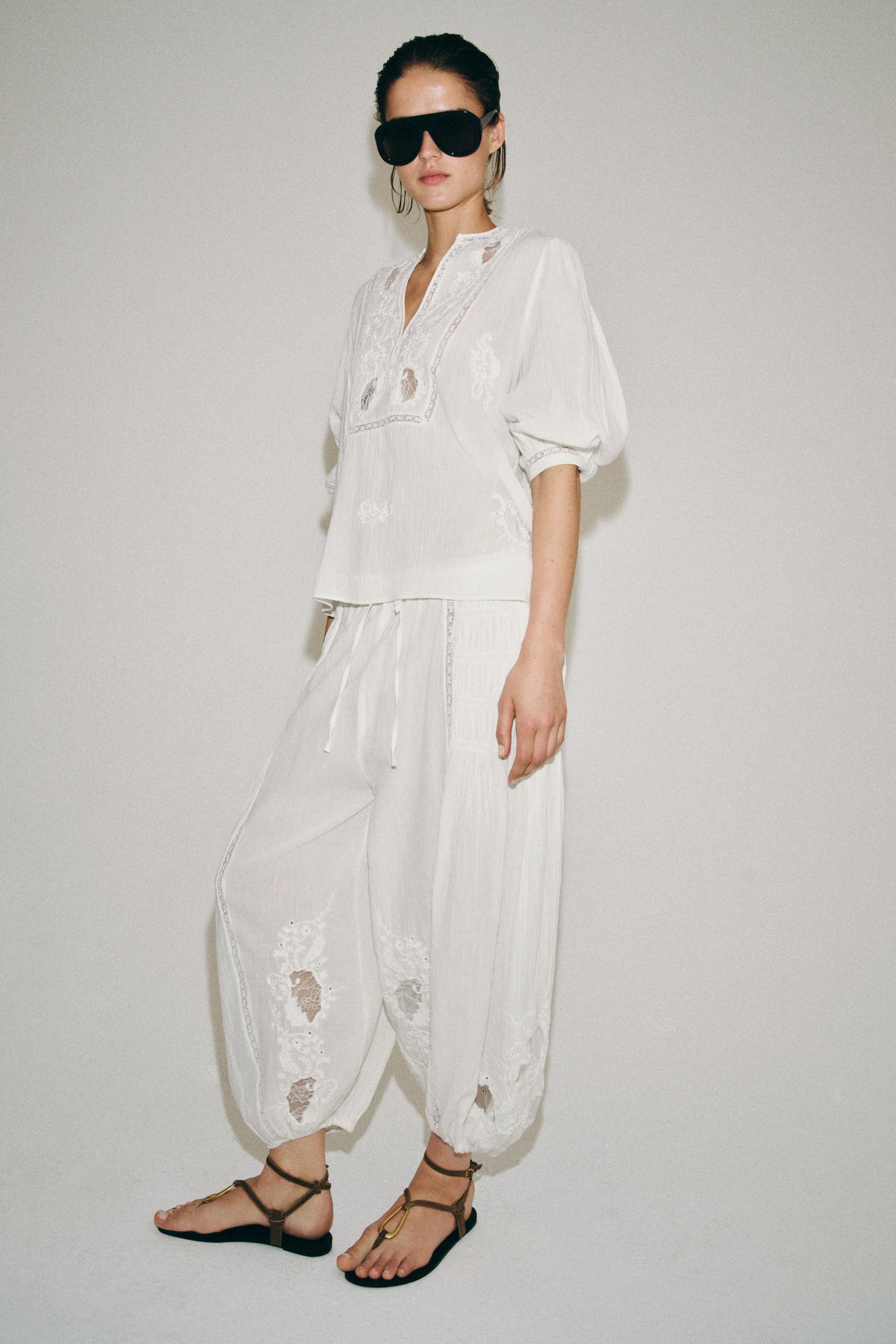 Женские рубашки Zara EMBROIDERED LACE SHIRT ZW COLLECTION — фото 5