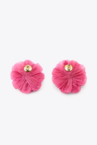 RAFFIA FLOWER EARRINGS - Pink by Zara - Image 2