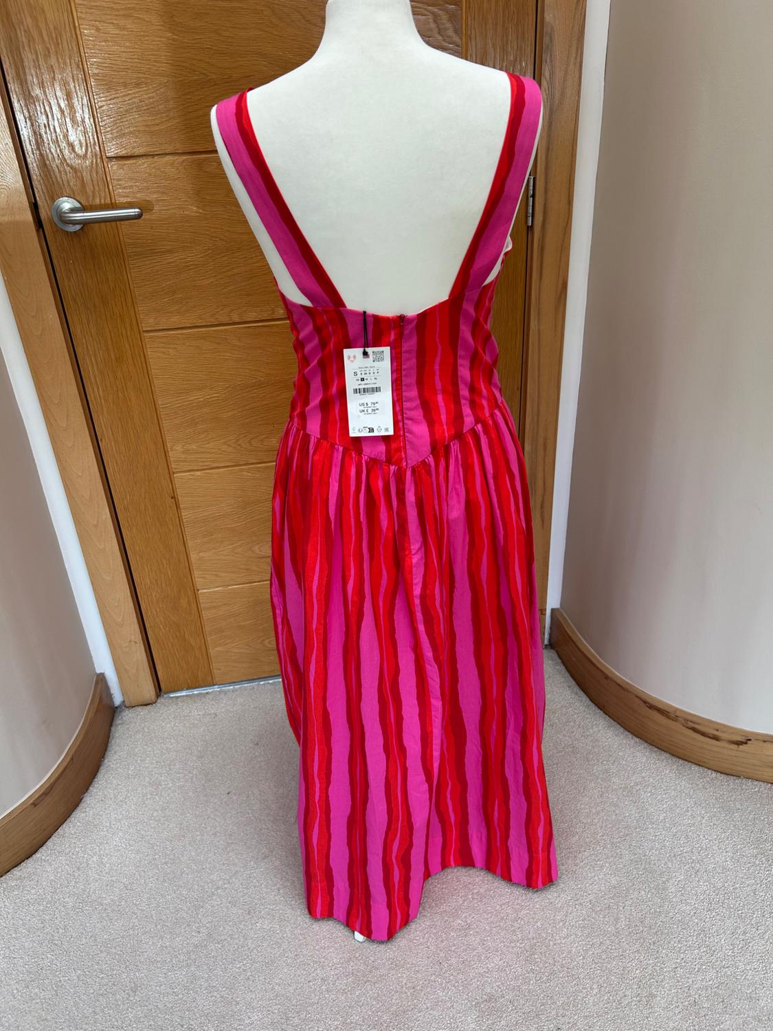 PINK  RED STRIPED SUN DRESS - Image 3