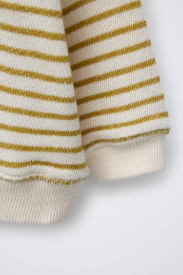 KNIT STRIPED SWEATSHIRT WITH EMBROIDERED TEXT - Ecru by Zara - Image 3