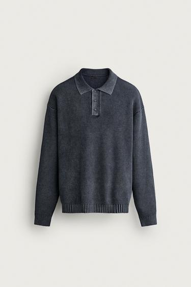 WASHED COTTON KNIT POLO SHIRT - Indigo by Zara