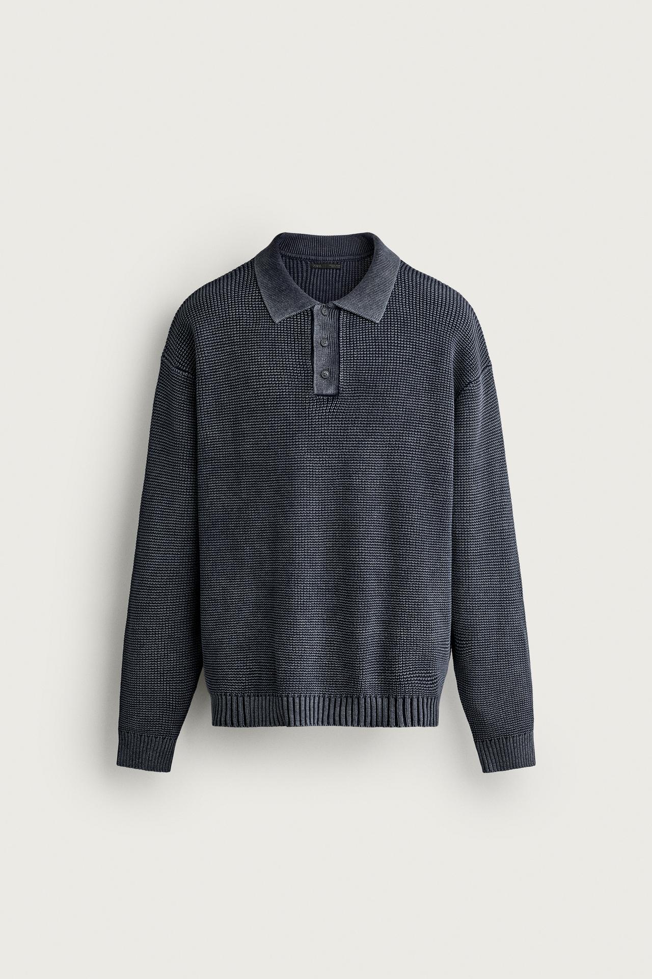 WASHED COTTON KNIT POLO — Indigo