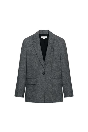 STRAIGHT FIT BLAZER WITH SHOULDER PADS - Grey marl by Zara
