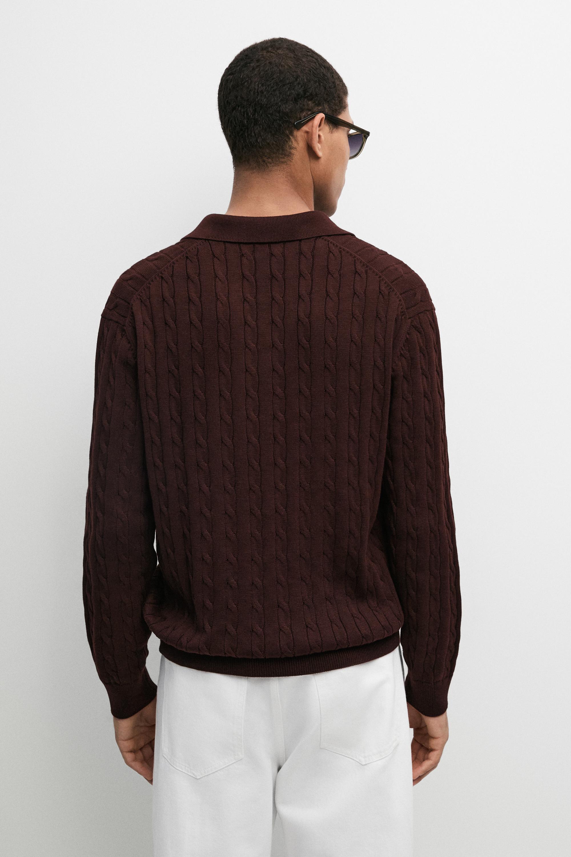 100% Cotton Cable-Knit Polo Sweater