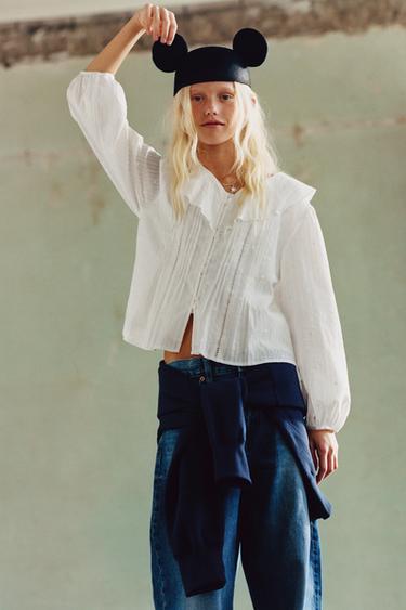 CAMISA ROMÁNTICA FLORES BORDADAS - Blanco roto de Zara