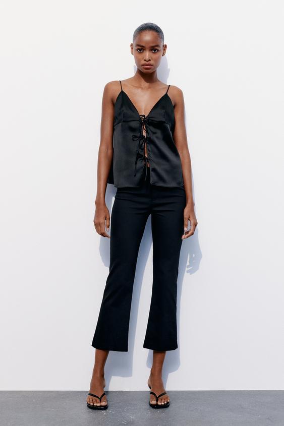 Zara Womens Drawstring Wide Leg Flare Sweatpants Black Size Extra