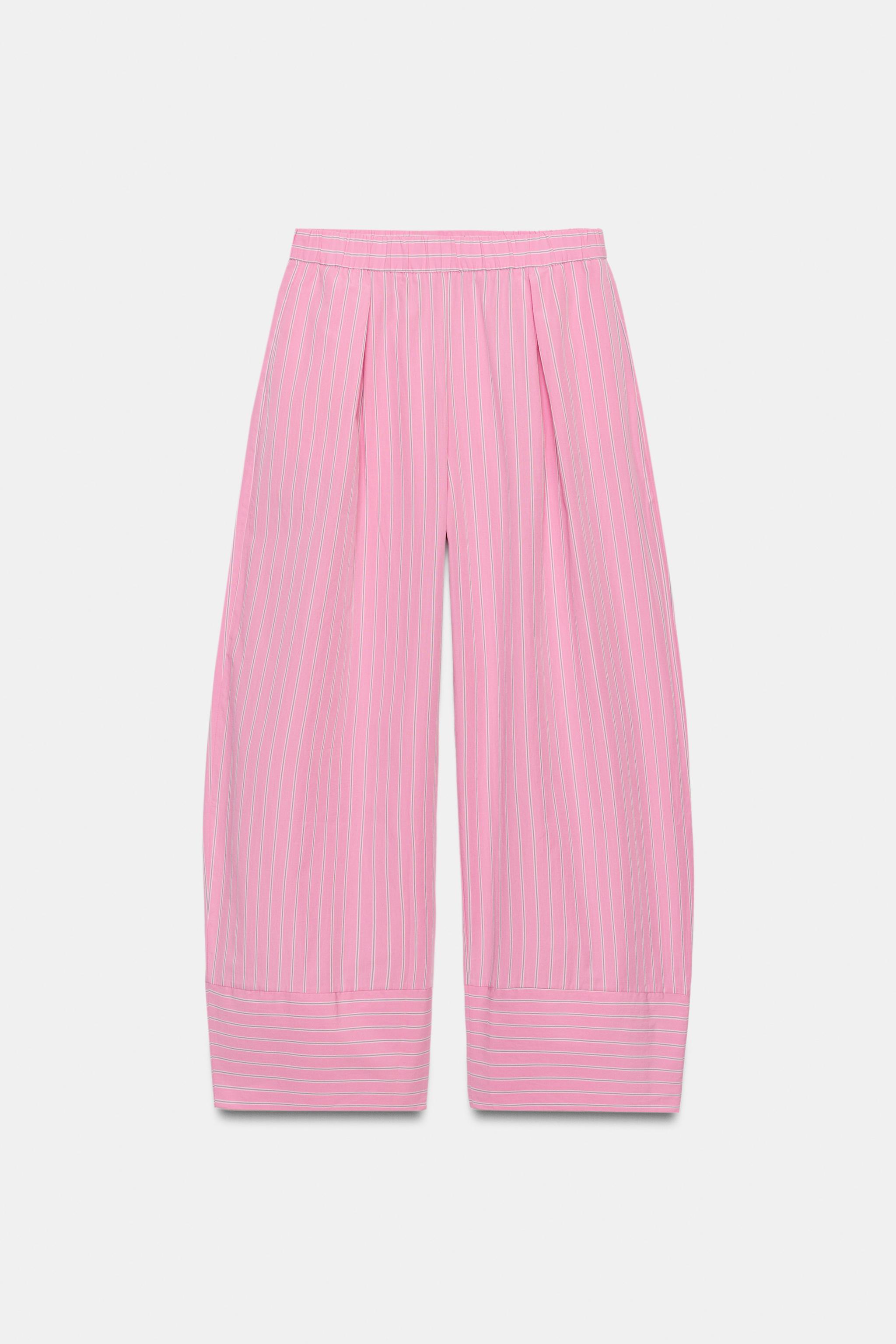 STRIPED POPLIN WIDE LEG PANTS