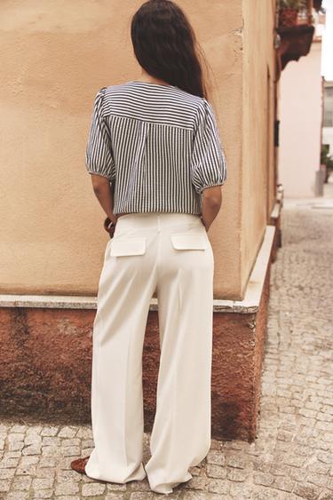 PANTALON LARGE À PINCES - Écru de Zara - Image 2