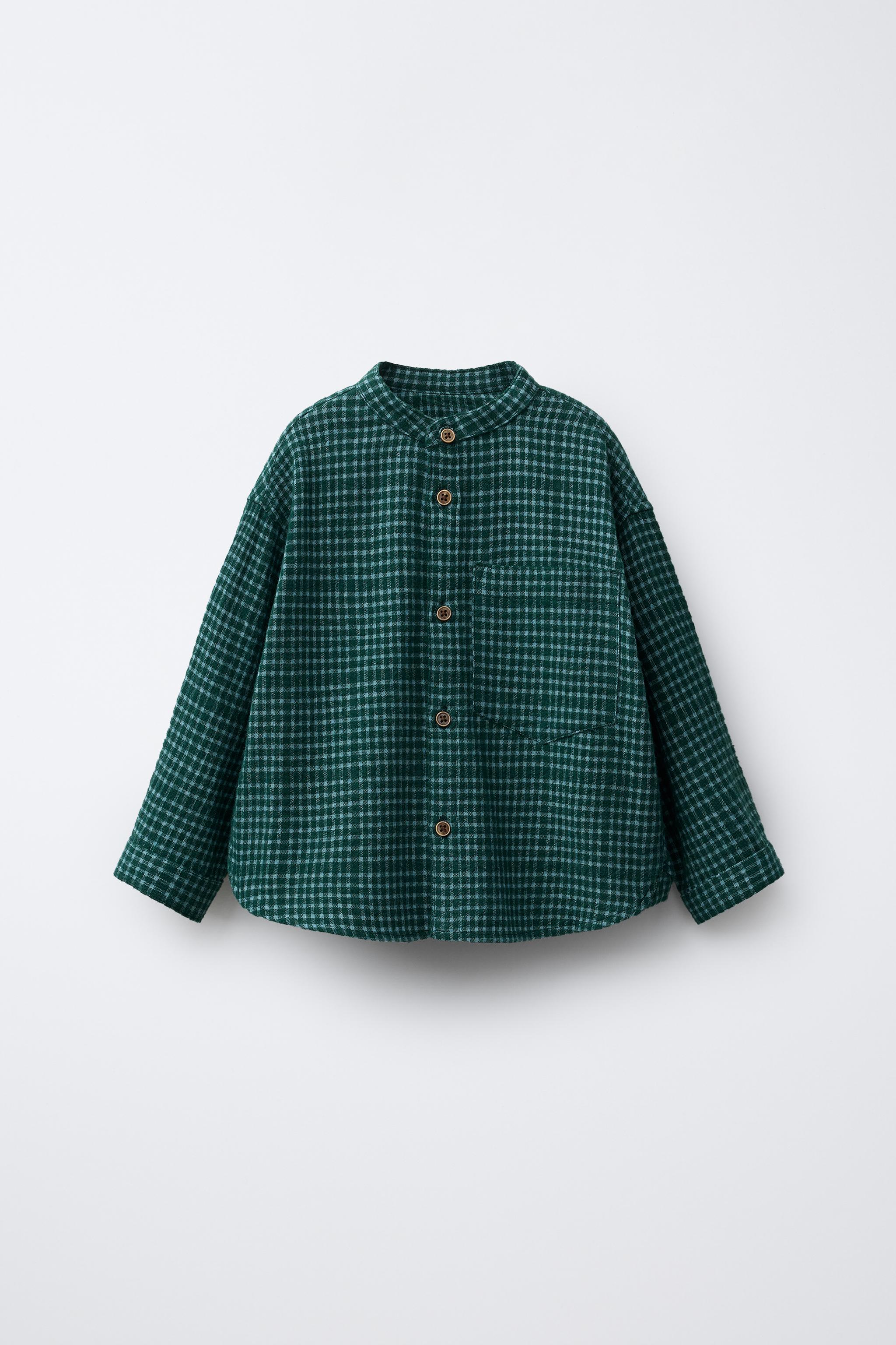 CHECK STAND COLLAR SHIRT - Green | ZARA Singapore