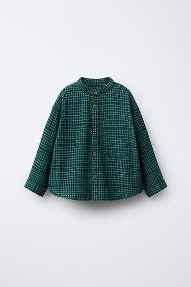 CHECK STAND COLLAR SHIRT - Green by Zara