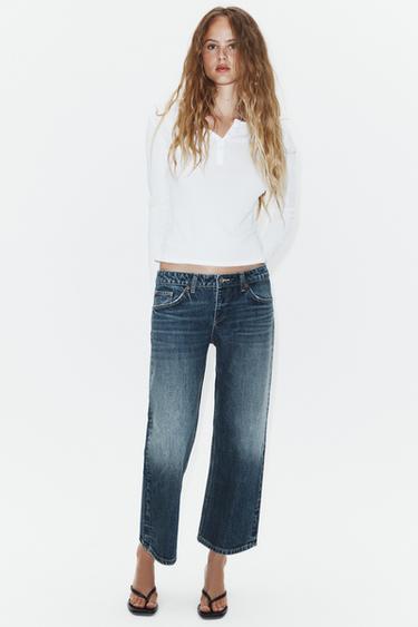TRF WIDE-LEG CROPPED LOW-RISE JEANS - Blue by Zara