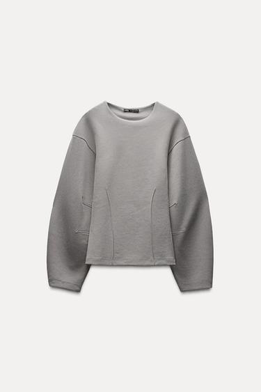 FITTED INTERLOCK SWEATSHIRT - Grey by Zara