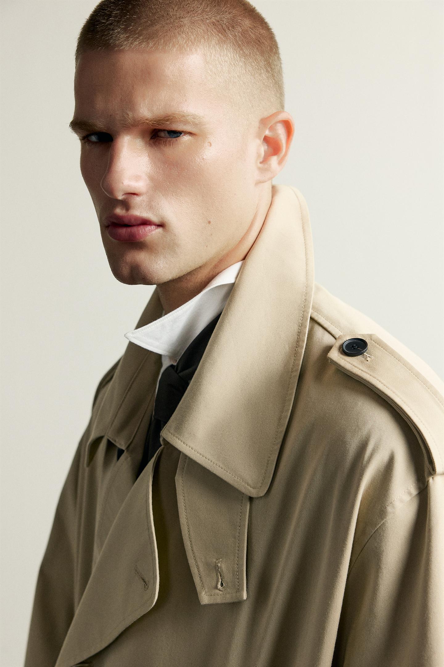 Мужское пальто Zara Relaxed-Fit Trench, цвет: Бежевый — фото 7