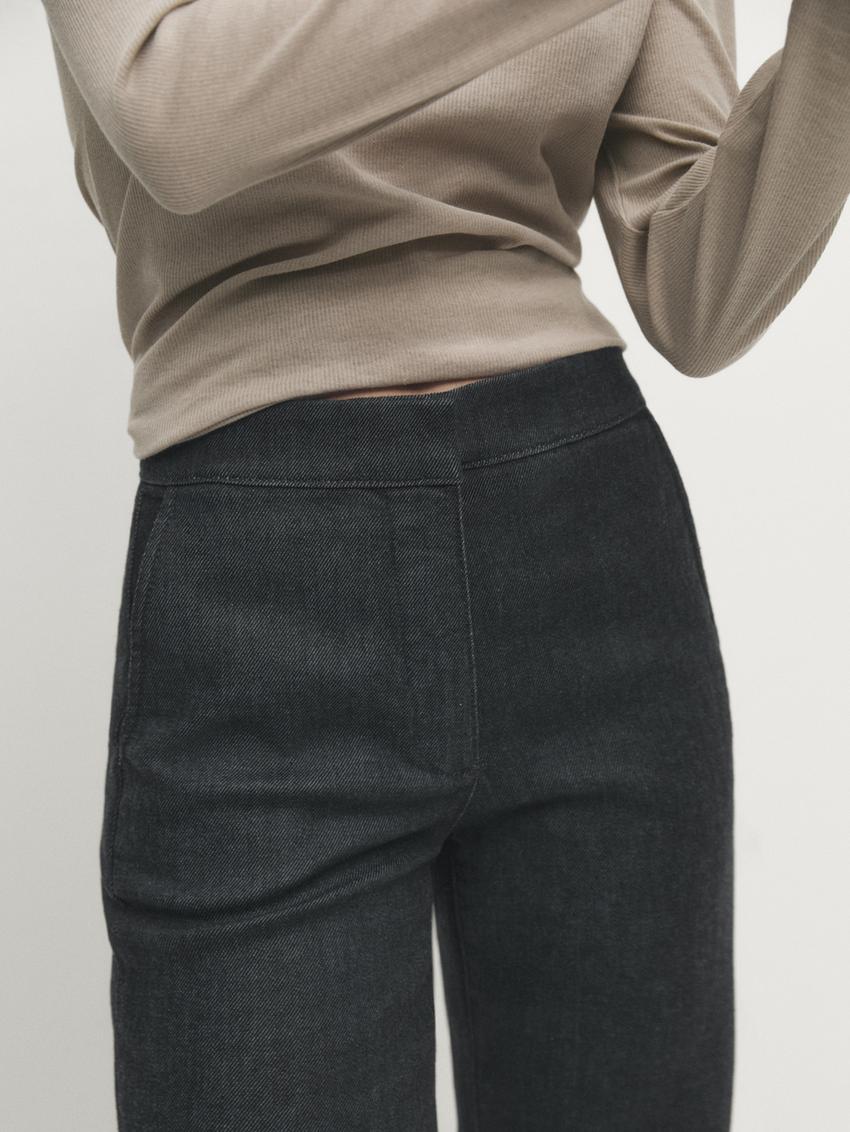 High-waist flared fit jeans with turn-up hems - Anthracite Gray